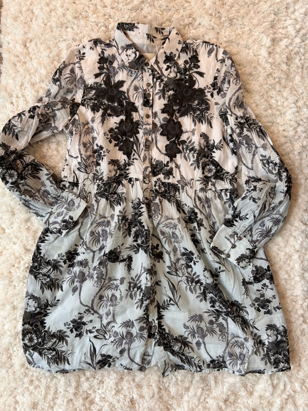 Anthropologie Floral lightweight button front Dress with drop waist